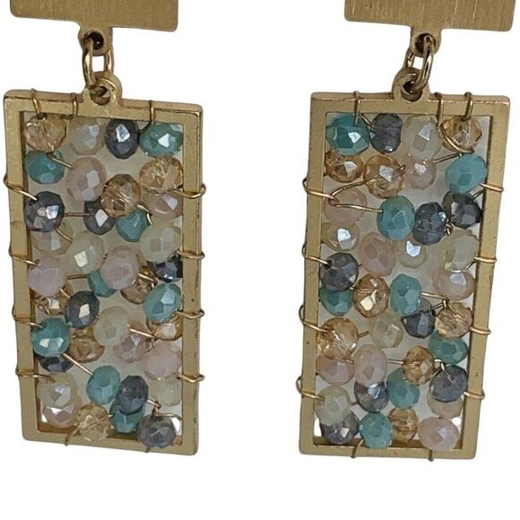 VTG Multicolor Pastel Icy Cluster Rhinestone Dangle Drop Earrings 2" Girlcore - Picture 5 of 8